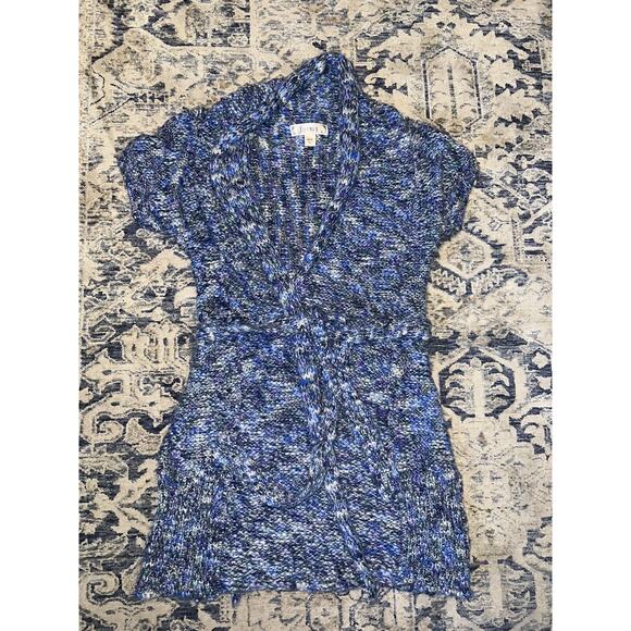 Decree Short Sleeve Wrap Marled Blue Purple Silver Black Belt Sweater M - Picture 1 of 6